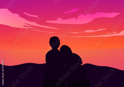 The man and girl romantic watching the sunset. Lofi. Aesthetic. Couple date