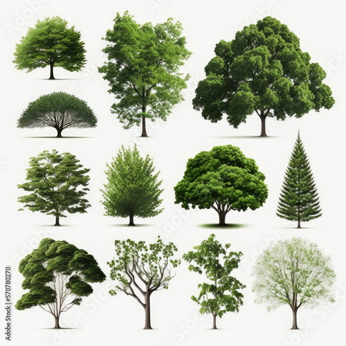 Collection set of tree on white background  Made by AI Artificial intelligence
