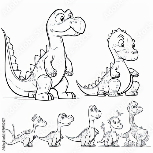 one line drawing of Dinosaurs cartoon, white background, Made by AI,Artificial intelligence © waranyu