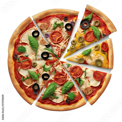 Pizza Design Elements Isolated on Transparent Background: A Graphic Design Masterpiece with Clear Alpha Channel for Overlays in Web Design, Digital Art, and PNG Image Format (generative AI)