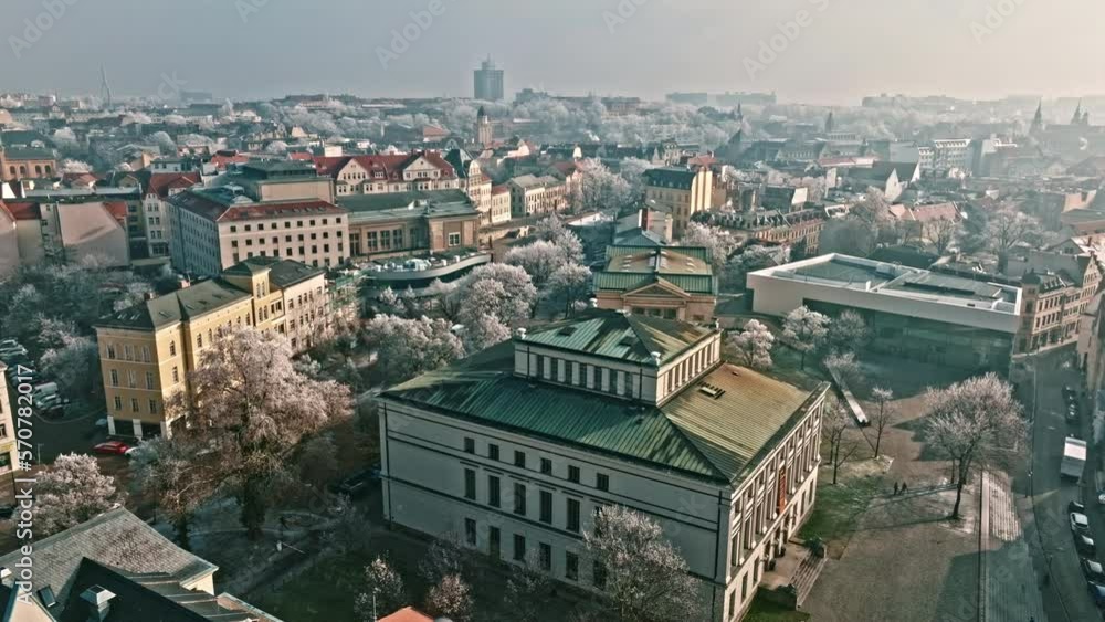 Drone shot revealing Martin Luther University Löwengebäude , Halle (Saale) , Germany Drone shot revealing Martin Luther University Löwengebäude , Halle (Saale) , Germany