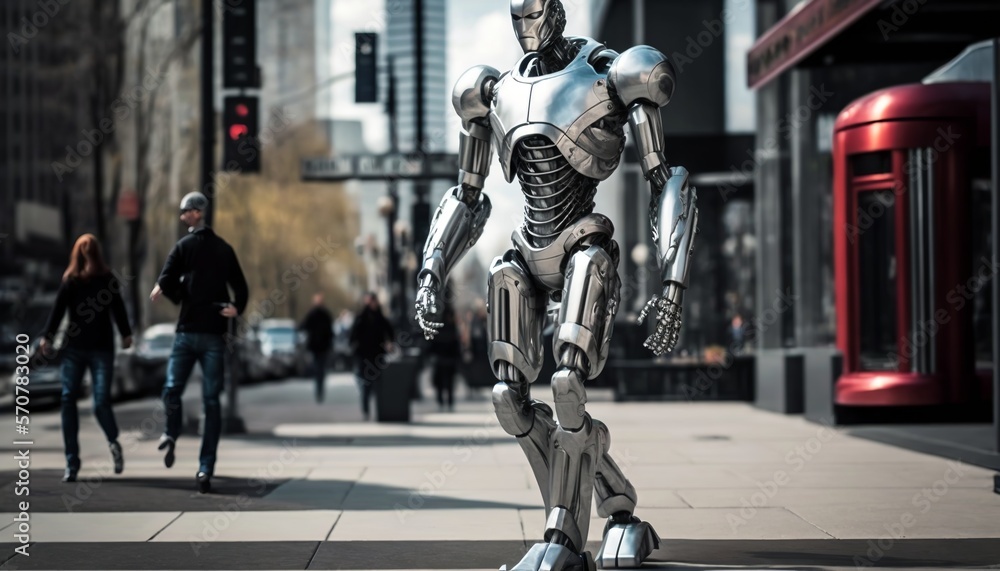 Naklejka premium humanoid robot in the big city
