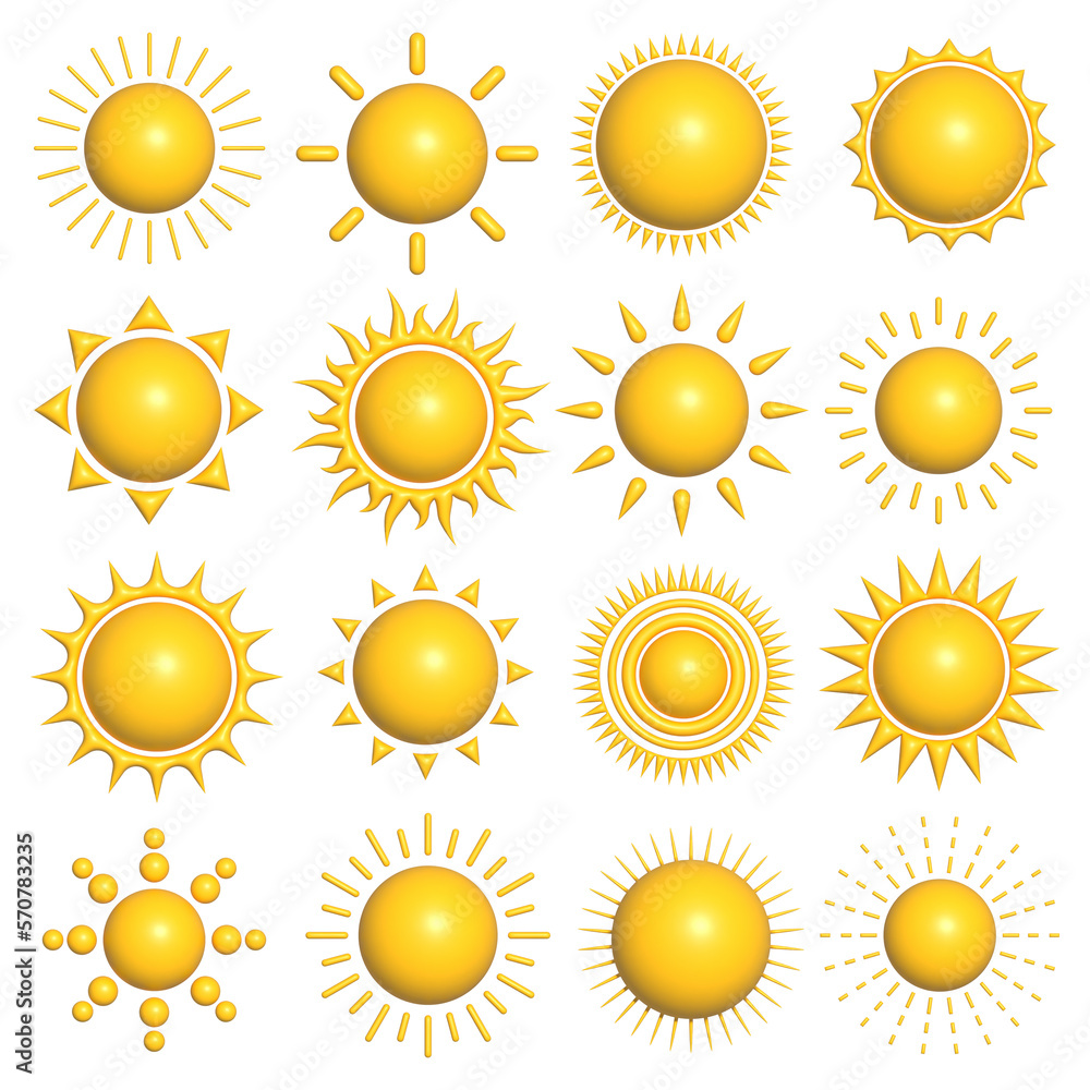 Set of 3d sun icons Set of 3d sun icons