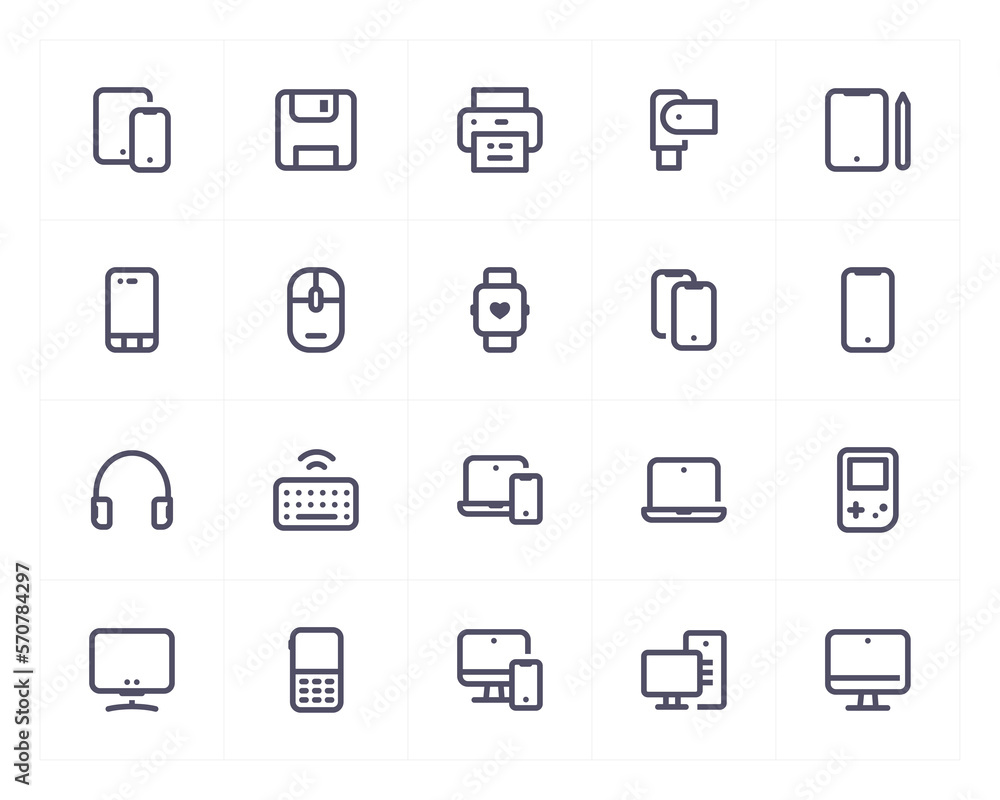 Device and computer line icon set