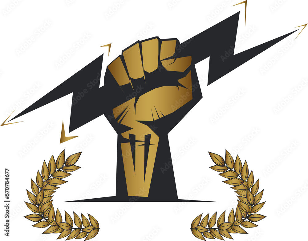 Hand Thunder Vector Logo template Fist hand holding thunder Stock Illustration | Adobe Stock