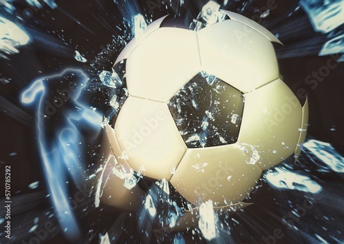 3dレンダリングのサッカーボールに爆発の効果を合成した背景