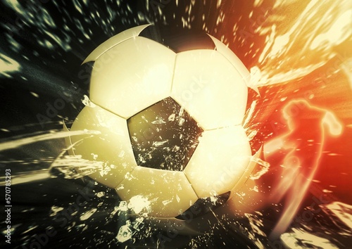3dレンダリングのサッカーボールに爆発の効果を合成した背景