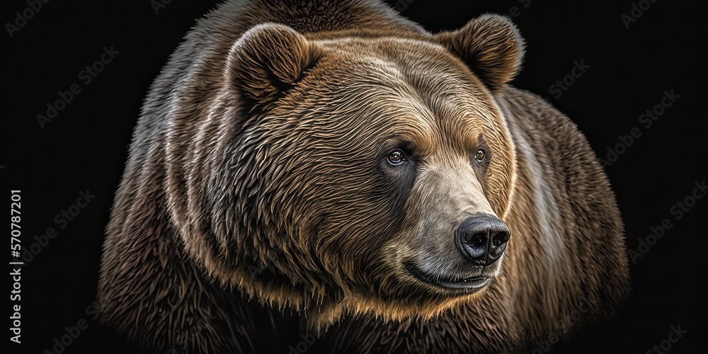 Fototapeta premium Close-up view of a brown bear. Generative AI image