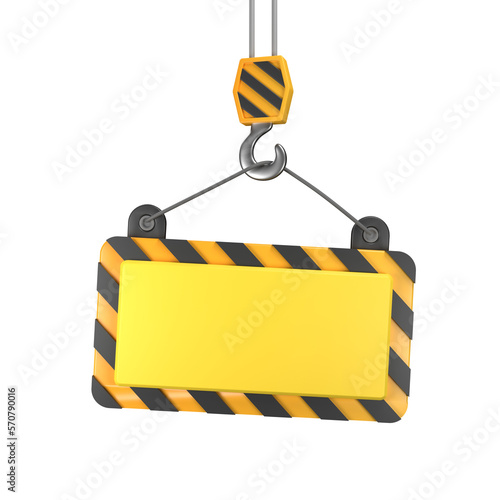 Under construction board hanging 3D illustration