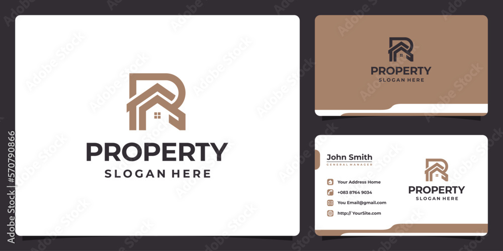 Building letter R line art luxury logo design and business card Stock ...