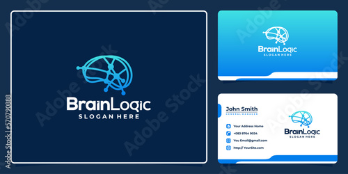 Brain logic dot connection logo design and business card