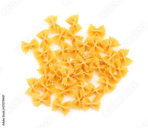 Heap of raw farfalle pasta isolated on white background
