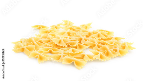 Heap of raw farfalle pasta isolated on white background