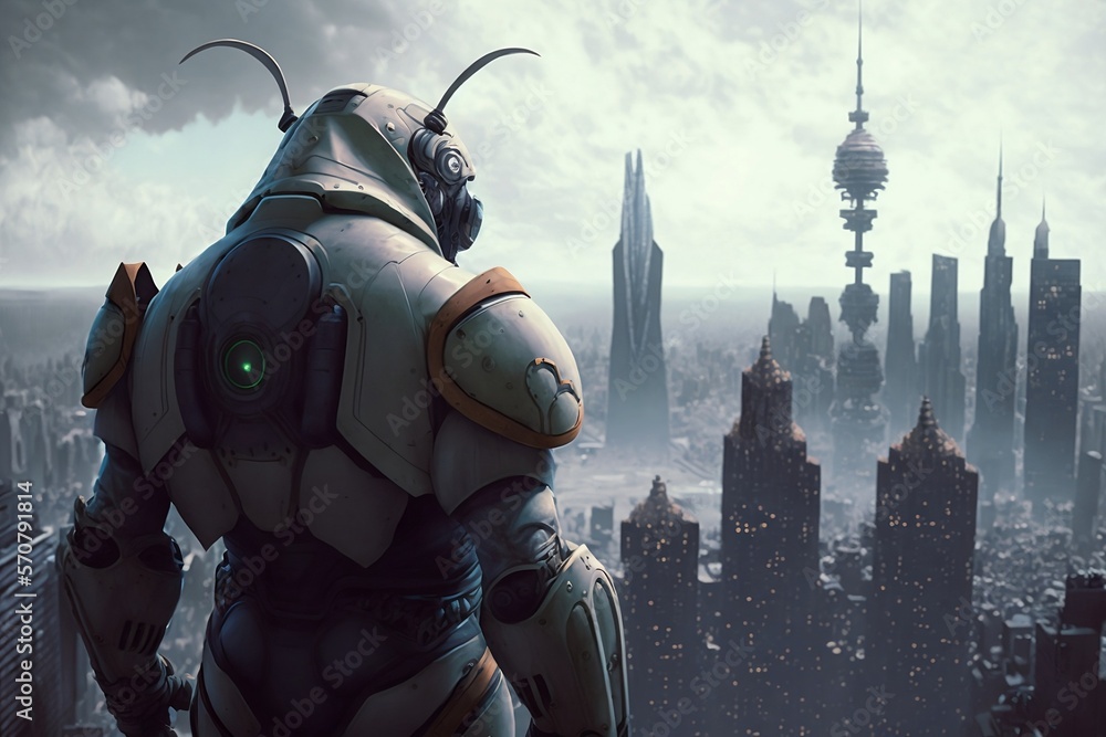 Naklejka premium A Brave Alien Takes on the World in a Giant Robotic Suit