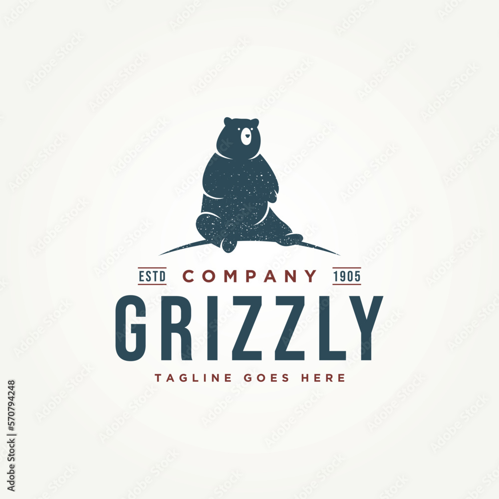 minimalist modern wild grizzly bear animal icon label logo template
