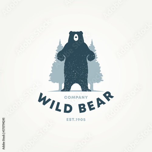 minimalist vintage wild grizzly bear animal icon label logo template vector illustration design. classic grizzly or honey bear in forest logo concept