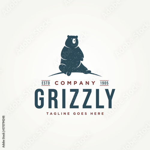 minimalist modern wild grizzly bear animal icon label logo template vector illustration design. grizzly, polar, or honey bear logo concept
