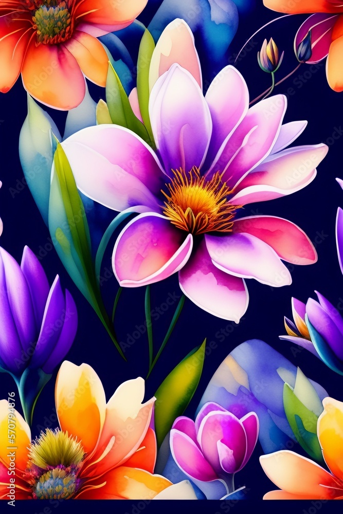 Heather flower in a watercolor style with seamless background pattern, created with Generative AI technology Heather flower in a watercolor style with seamless background pattern, created with Generative AI technology