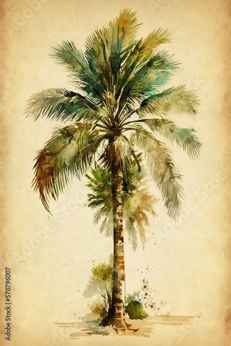 Watercolor painting of palm coconut tree  generative ai