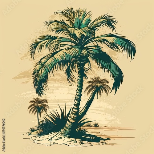 Green palm trees on clean sunset background lovely clean concept design with copy space for banner template generative ai