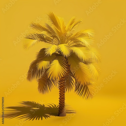 A single palm tree on flat yellow background minimalist clean concept design generative ai © Arisctur