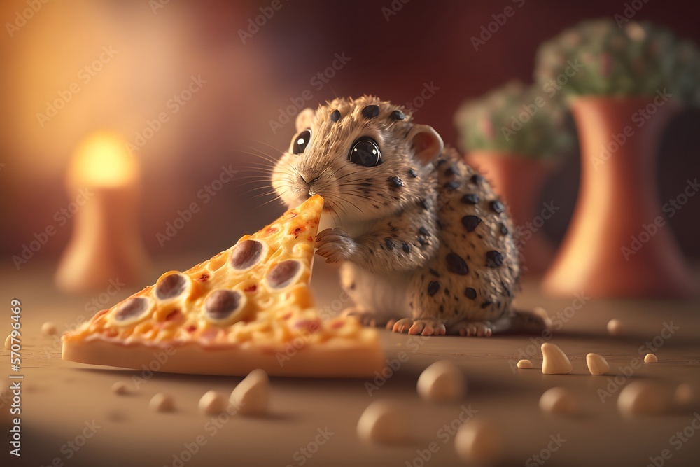 Obraz premium cute animal eating pizza created using AI Generative Technology