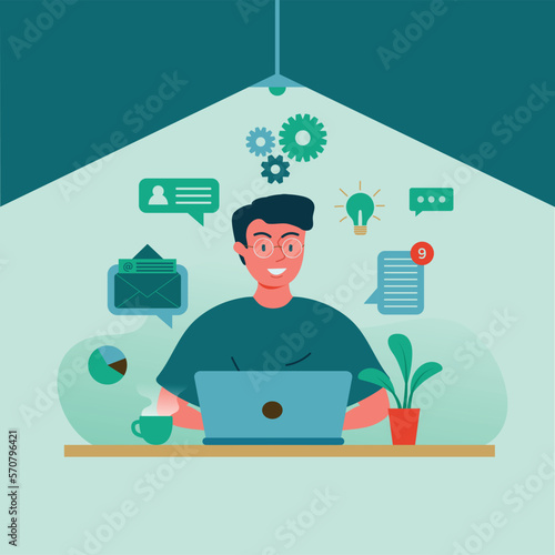 Freelancer burning the midnight oil working on deadline