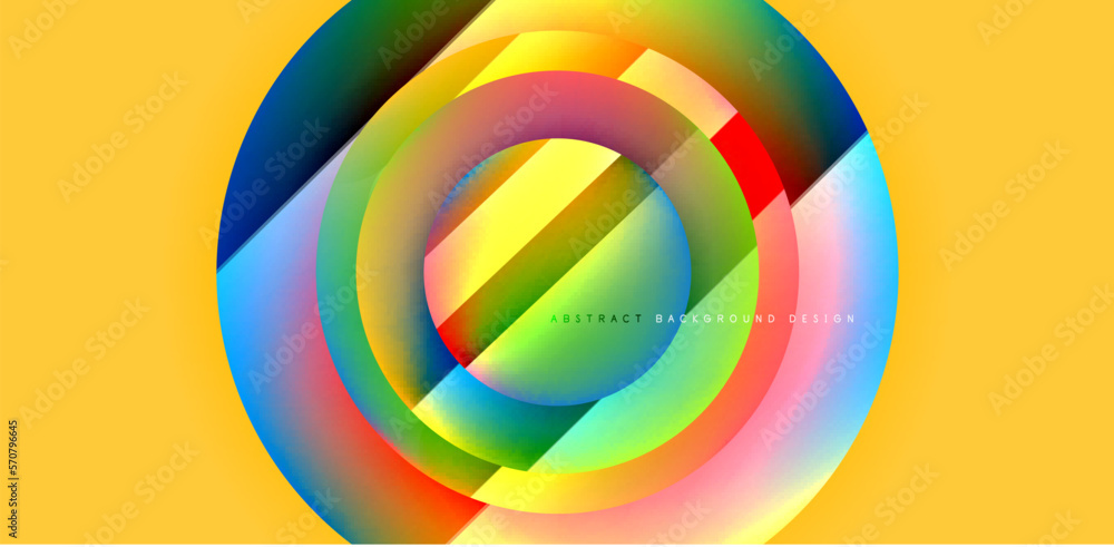 Fototapeta premium Colorful shiny and glossy circles abstract composition with light and shadow effects, geometric vector abstract background