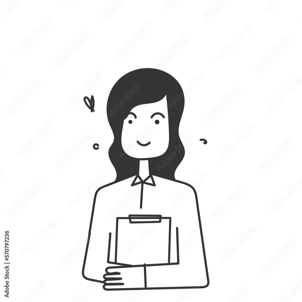 hand drawn doodle business woman holding clipboard illustration vector hand drawn doodle business woman holding clipboard illustration vector