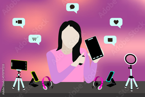 Vector influencer review smart phone, illustration vector 