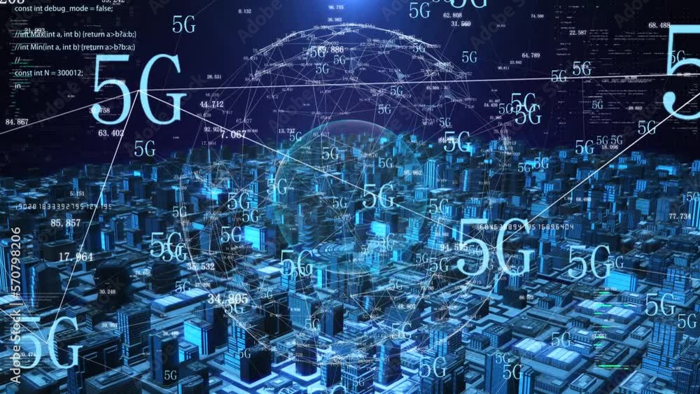 Technology city and 5g network communication data signal transmission concept Technology city and 5g network communication data signal transmission concept