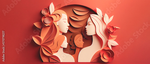 International Women's Day 8 march background with copy space. Woman Head Illustration from Side View Happy Women's Day. Template for UI, Web, Banner, or Greeting Card. Wide angle format banner.
