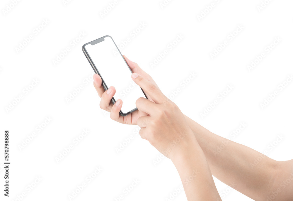 Woman hand holding the black smartphone Woman hand holding the black smartphone