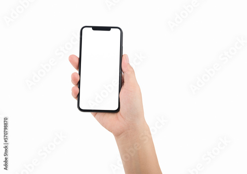 Woman hand holding the black smartphone