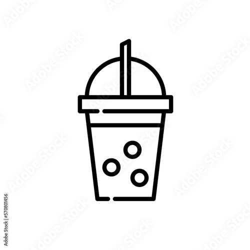 Taiwanese bubble tea. Milk pearl tea trendy Asian drink in a disposable transparent cup. Pixel perfect, editable stroke