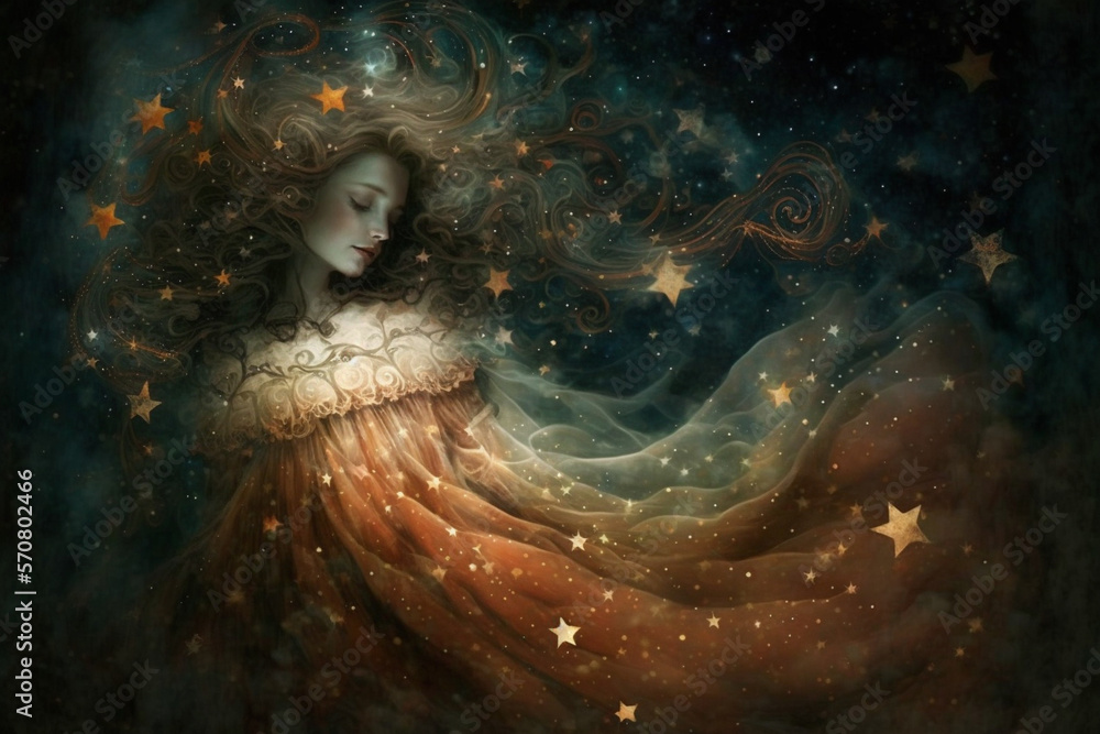 background with woman in space with stars