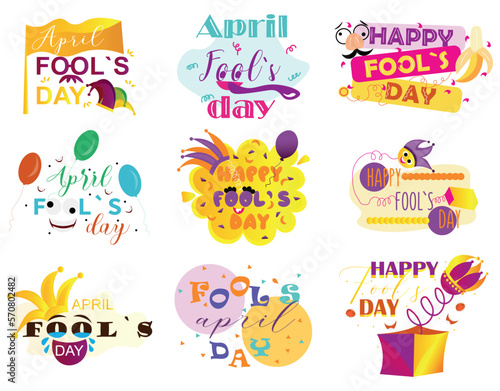 Collage of banners for April Fool's Day celebration on white background