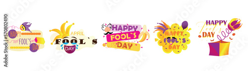 Group of banners for April Fool's Day celebration on white background