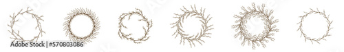 Set of frames made of pussy willow branches on white background