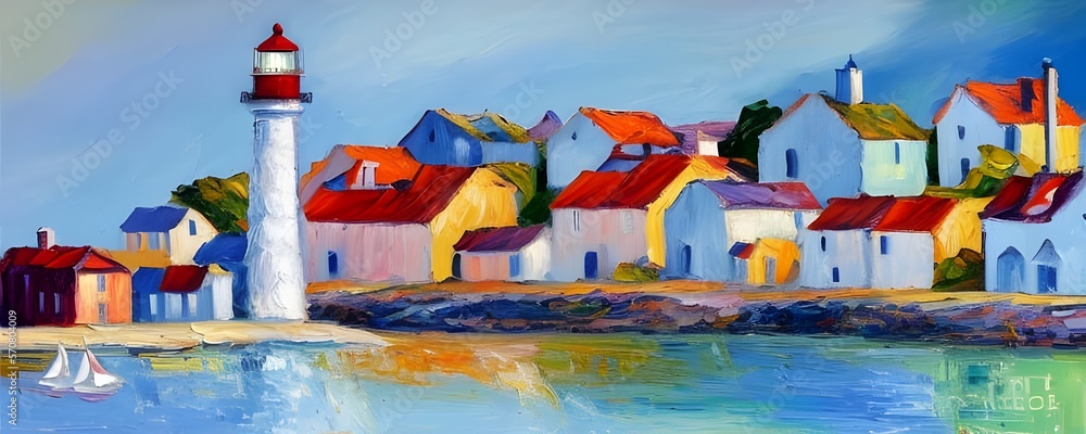 Houses Near Sea during Daytime impressionism expressionist style oil painting Houses Near Sea during Daytime impressionism expressionist style oil painting