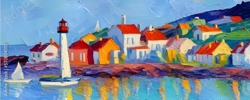 Houses Near Sea With during Daytime impressionism expressionist style oil painting photo
