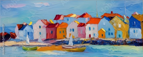 Houses Near Sea during Daytime impressionism expressionist style oil painting