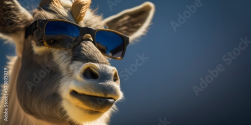 goat wearing summer sunglasses, summer background, Generative AI