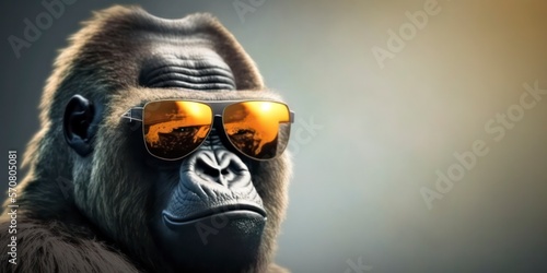 gorilla wearing summer sunglasses, summer background, Generative AI