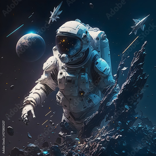 Person Floating in Space Surrounded by Spaceships