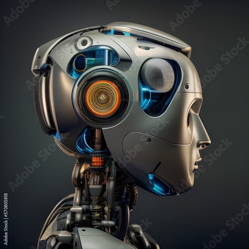 Mechanic head of human robot with artificial intelligence. © ZayNyi
