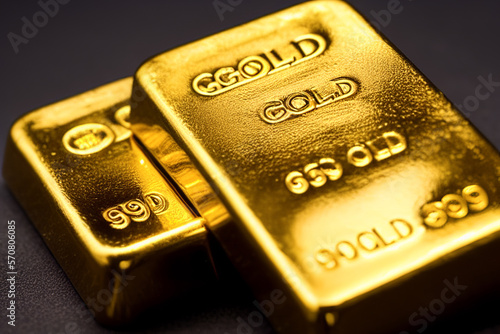 price gold on stock exchanges. Gold bars or bullion on yellow background. Financial, global world economic or gold trading in commodity market concept. Generative Ai