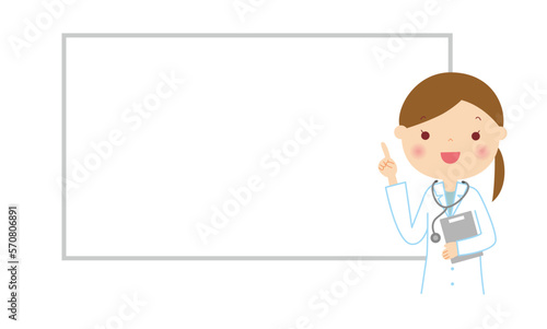 ホワイトボードの前で説明する女医さん　上半身　イラスト