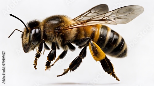 The Majestic Pollinator, A Close-Up of a Stunning Flying Bee. Generative ai photo
