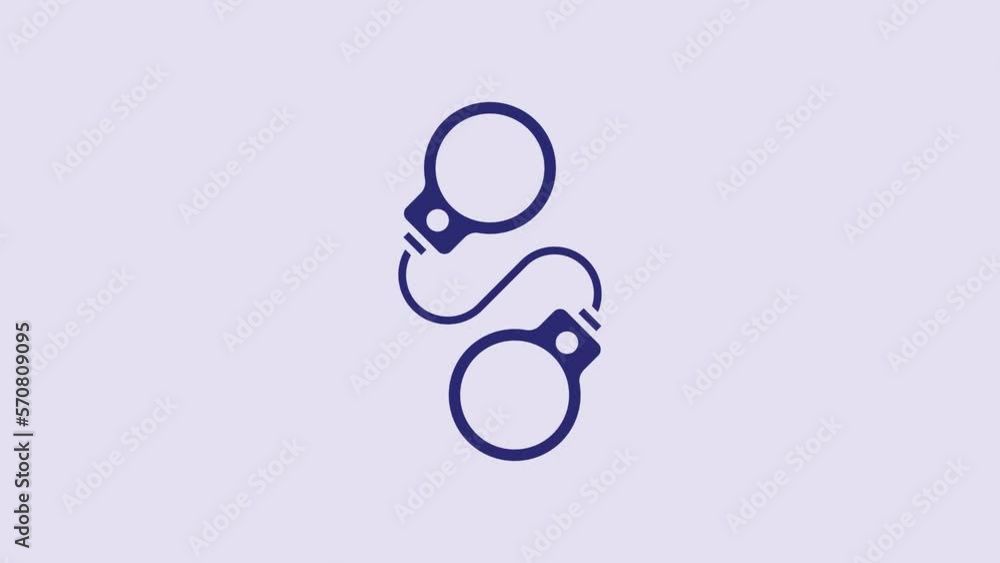 Blue Handcuffs icon isolated on purple background. 4K Video motion graphic animation Blue Handcuffs icon isolated on purple background. 4K Video motion graphic animation